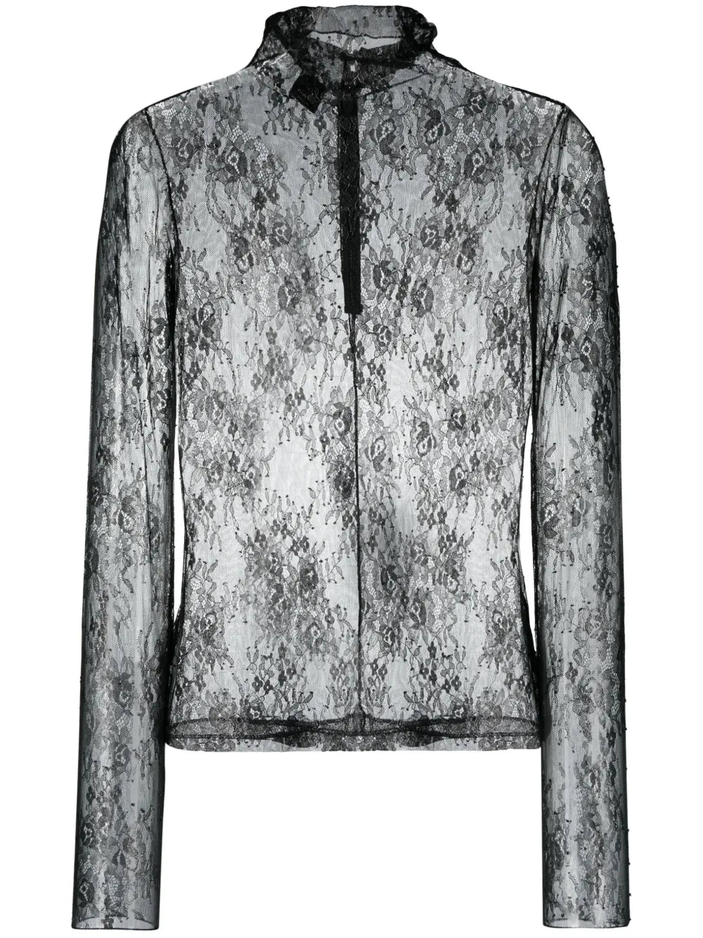 Lace-Detailing Semi-Sheer Top
