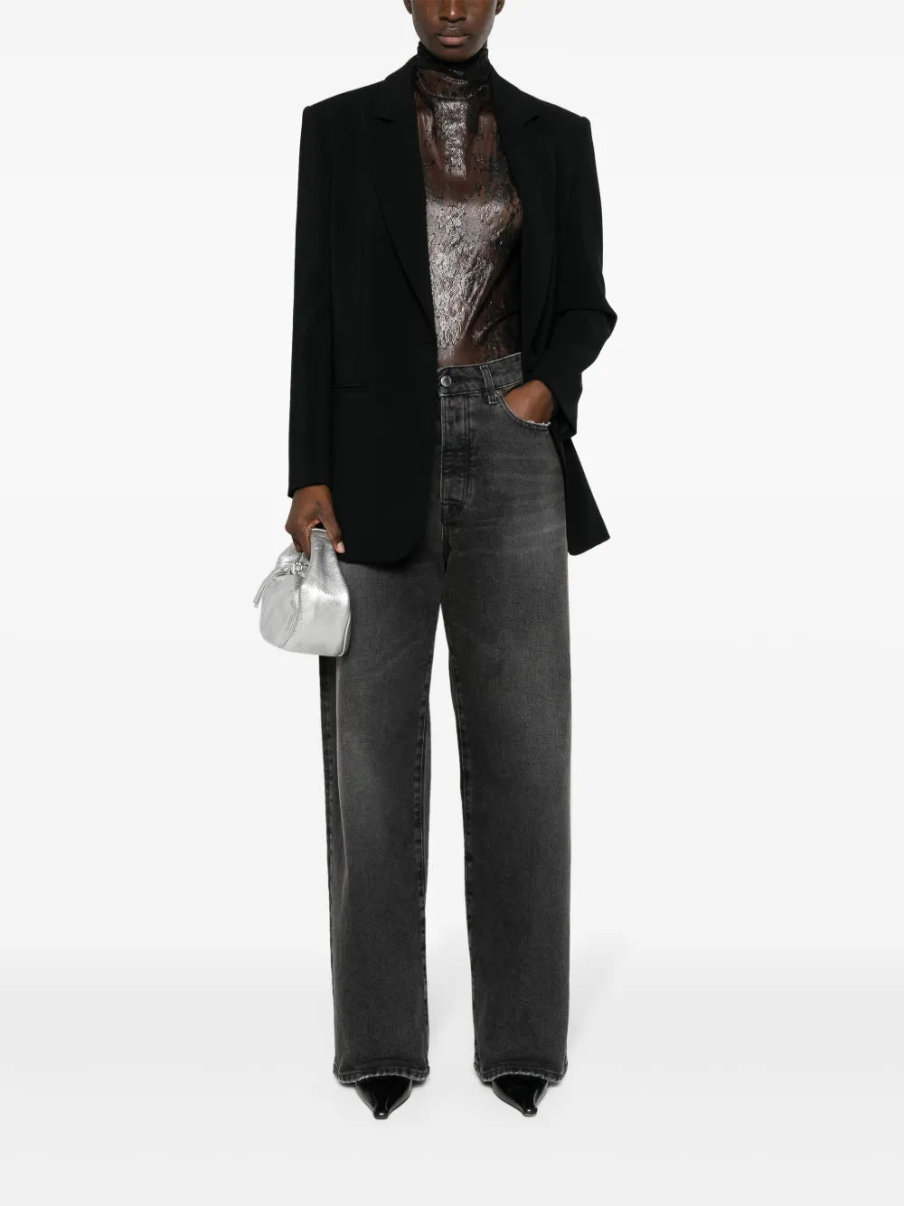 Lace-Detailing Semi-Sheer Top