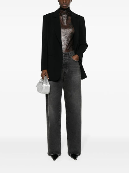 Lace-Detailing Semi-Sheer Top