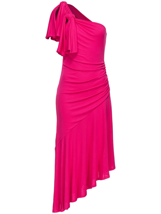 Asymmetric Flared Ruched Dress