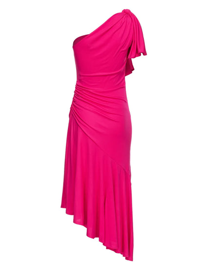 Asymmetric Flared Ruched Dress