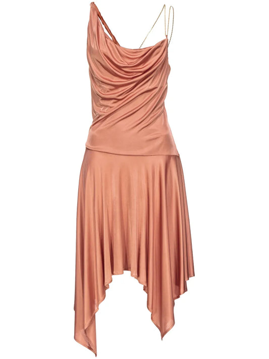 Asymmetric Cowl-Neck Midi Dress