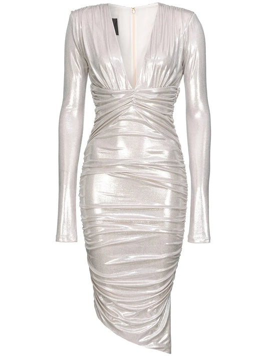 Gathered Metallic Midi Dress