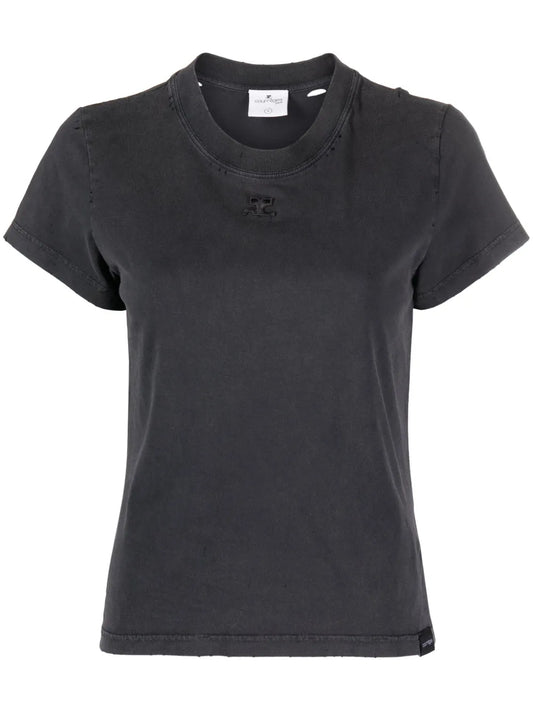 Distressed Logo-Embroidered Cotton T-Shirt