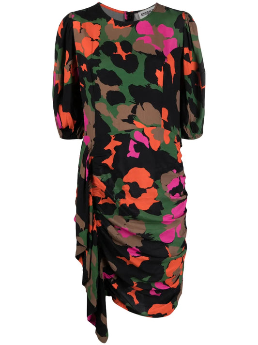 Floral-Print Draped-Detail Dress