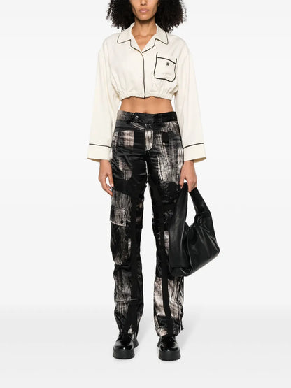 Logo-Embroidered Satin-Finish Cropped Shirt