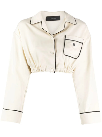 Logo-Embroidered Satin-Finish Cropped Shirt