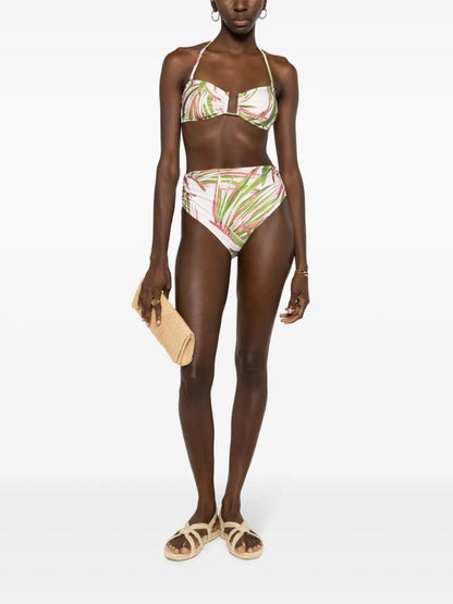 Abstract-Print High-Waist Bikini Bottoms