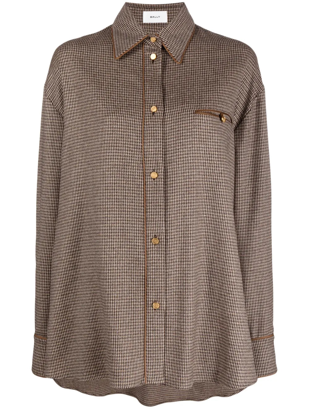 Long-Sleeve Dogtooth-Pattern Shirt