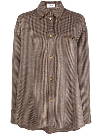 Long-Sleeve Dogtooth-Pattern Shirt