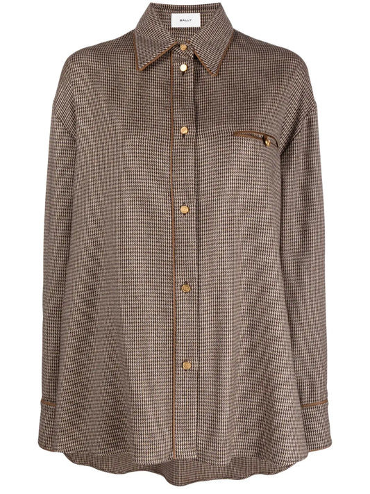 Long-Sleeve Dogtooth-Pattern Shirt