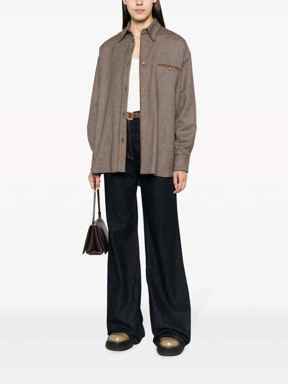 Long-Sleeve Dogtooth-Pattern Shirt