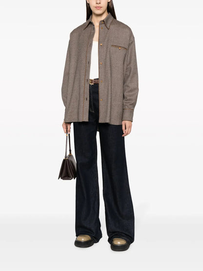 Long-Sleeve Dogtooth-Pattern Shirt