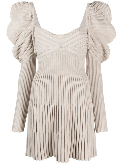 Mutton-Sleeve Ribbed Minidress