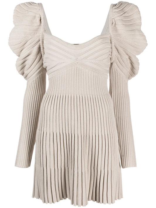 Mutton-Sleeve Ribbed Minidress