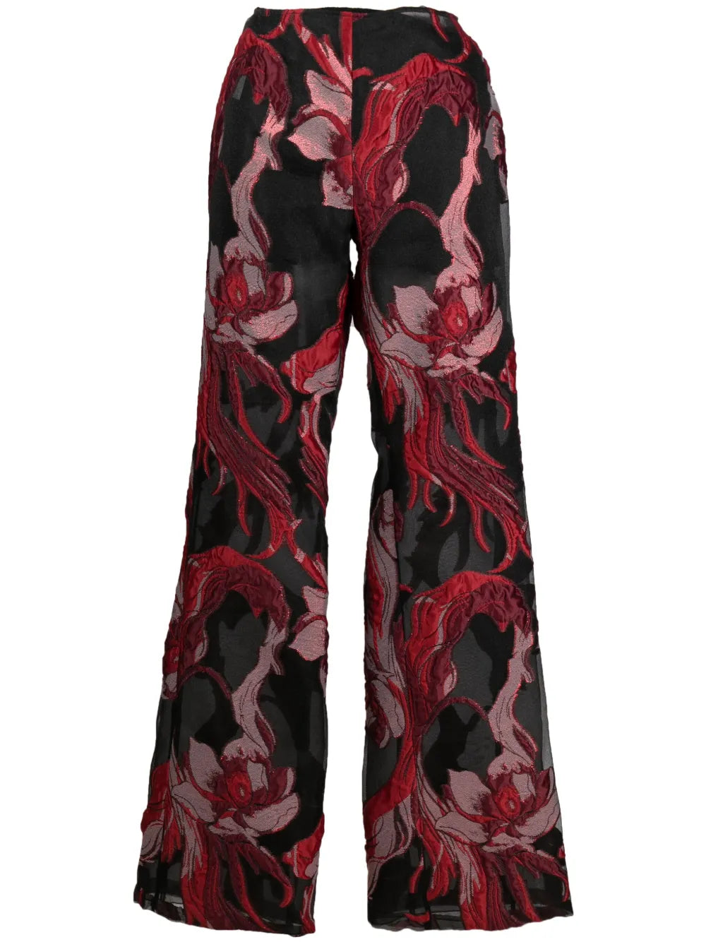 Floral-Appliqué Straight-Leg Trousers