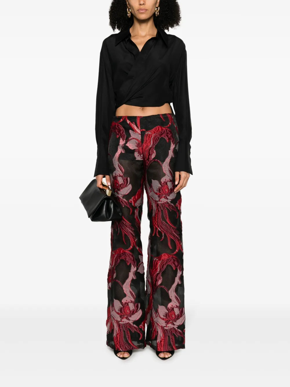 Floral-Appliqué Straight-Leg Trousers