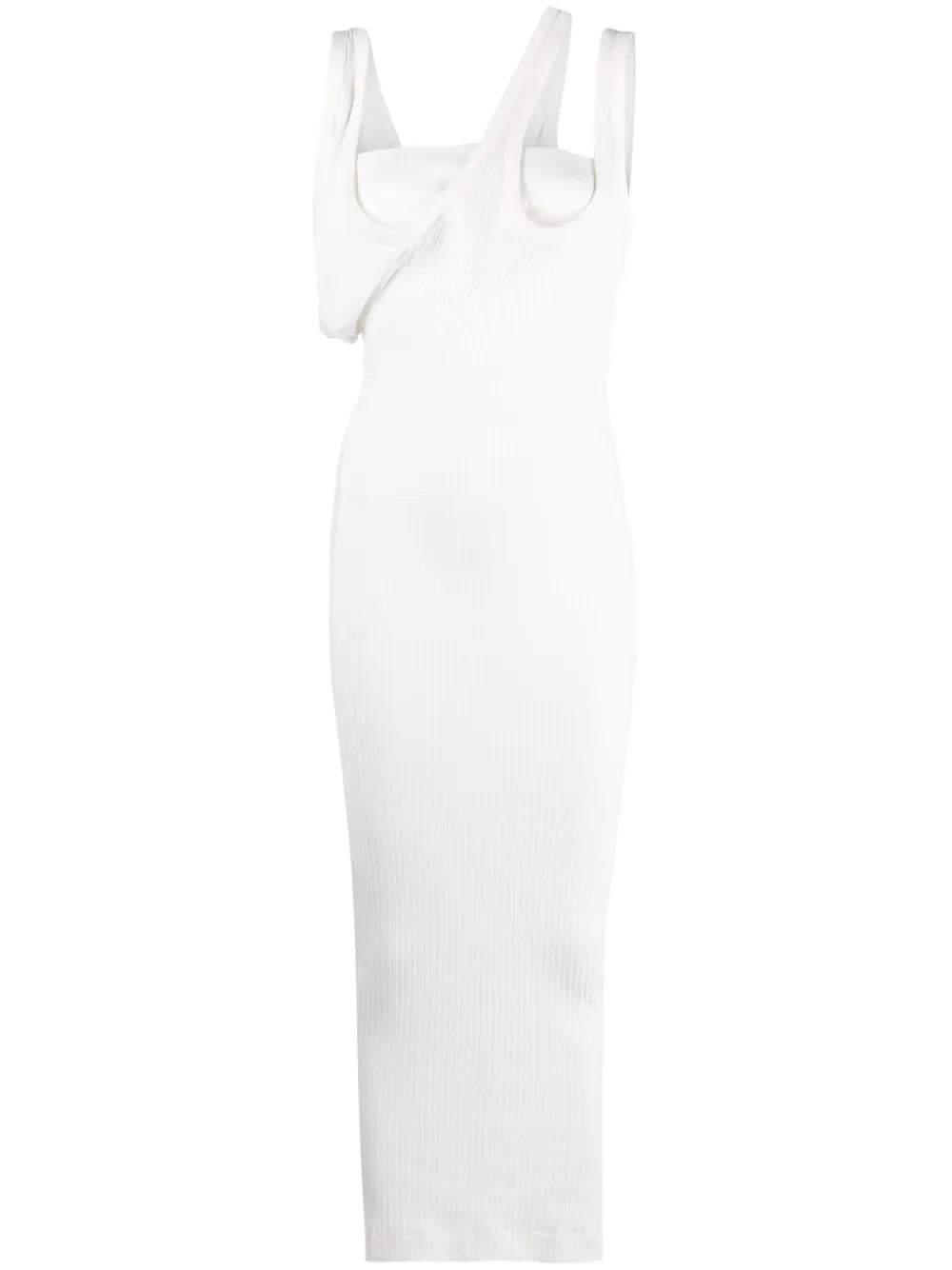 Asymmetric-Neckline Ribbed Dress
