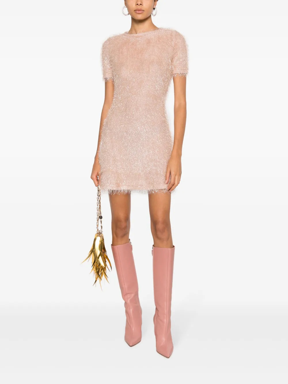 Metallic-Thread Short-Sleeve Minidress