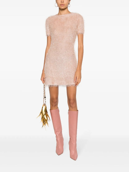 Metallic-Thread Short-Sleeve Minidress
