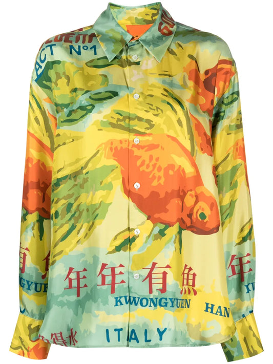 Graphic-Print Silk-Satin Shirt