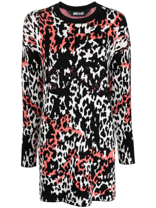 Jacquard Leopard-Print Minidress