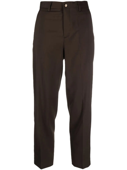 Pressed-Crease Virgin Wool Blend Tapered Trousers