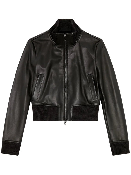 L-Hung Logo-Embossed Leather Jacket