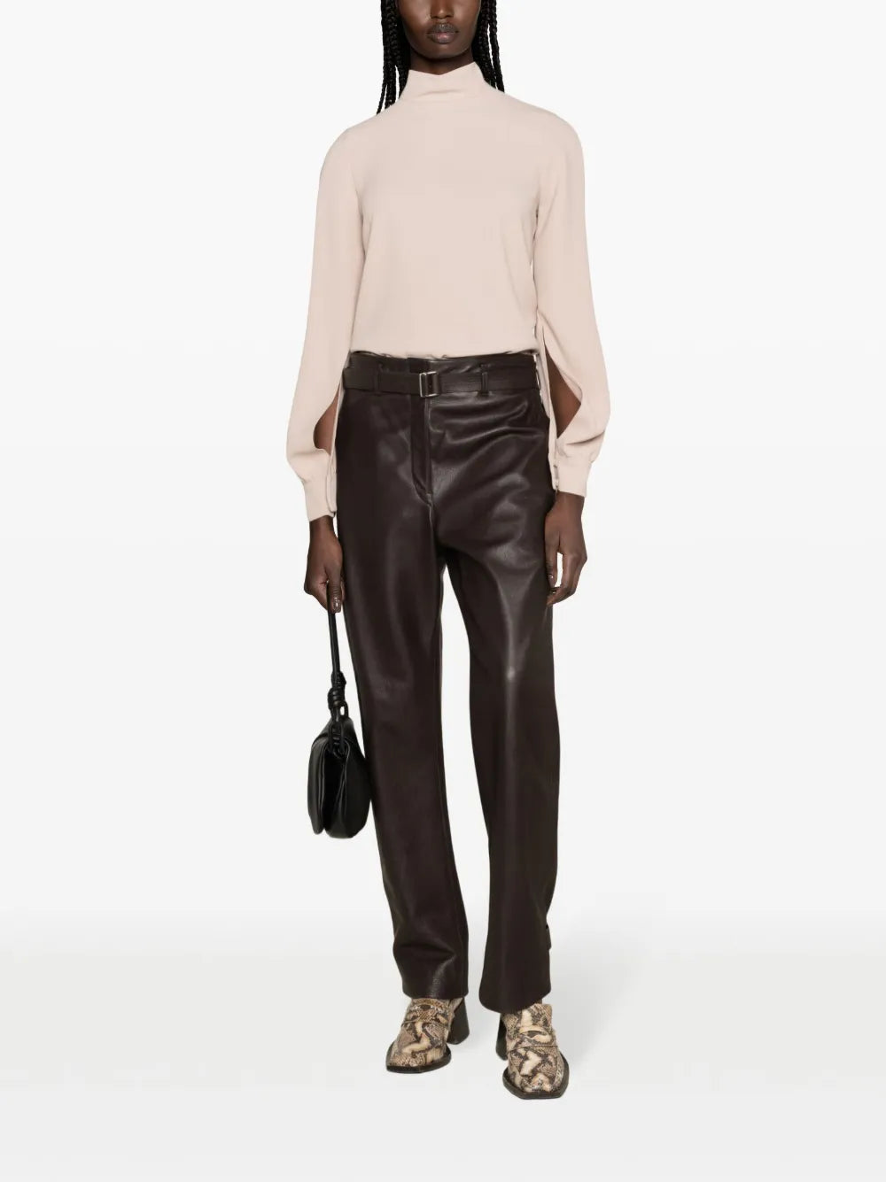 Puff-Sleeves Crepe Blouse