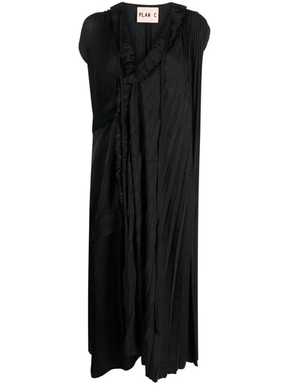 Plissé-Effect Asymmetric Midi Dress