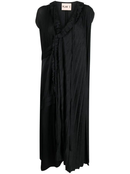 Plissé-Effect Asymmetric Midi Dress