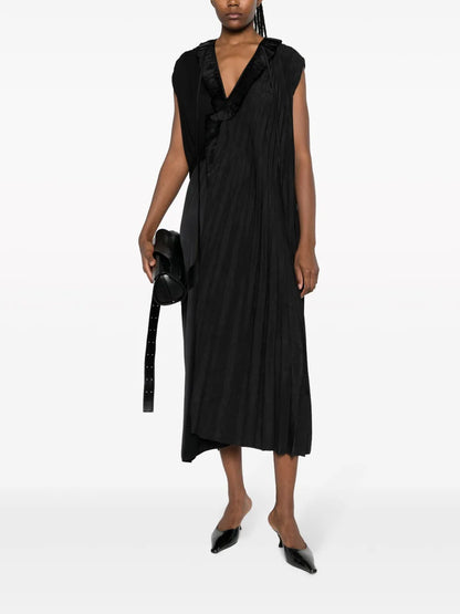 Plissé-Effect Asymmetric Midi Dress