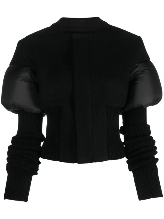 Padded-Panels Ribbed-Knit Fitted Jacket