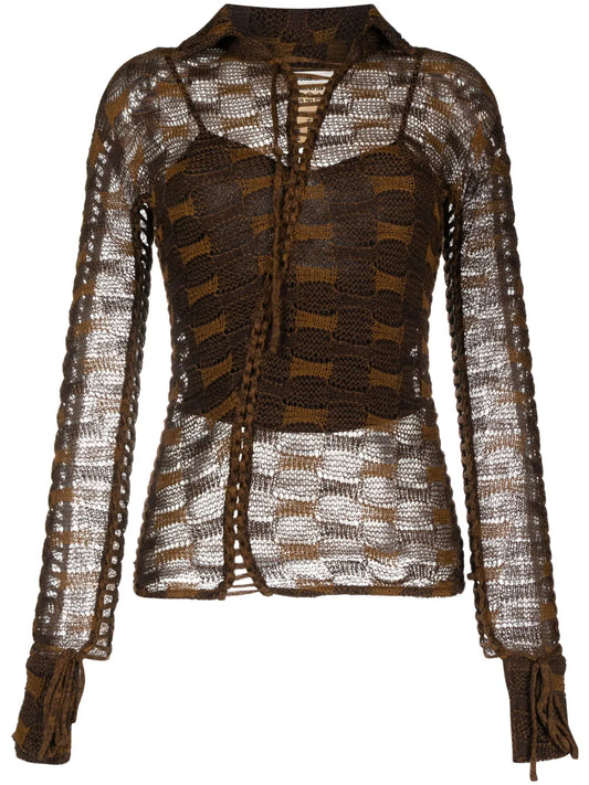 Tie-Fastening Knitted Shirt