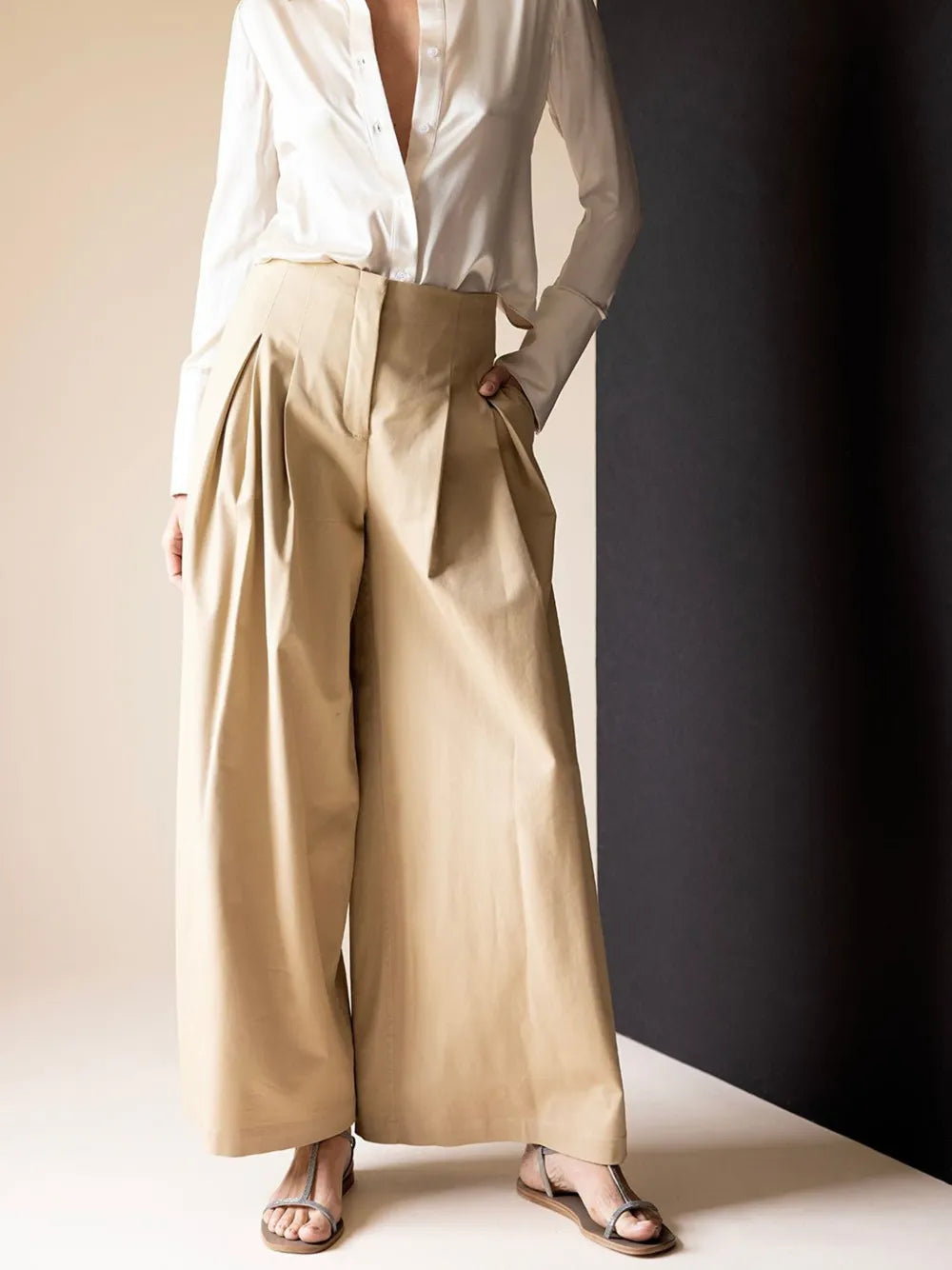Drew Pleated Wide-Leg Trousers