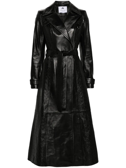 Moonogram-Embossed Leather Trench Coat