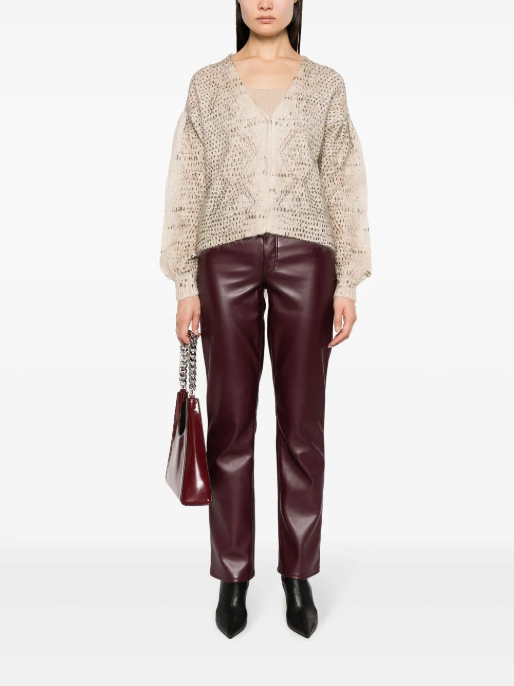 Brushed-Effect Open-Knit Cardigan