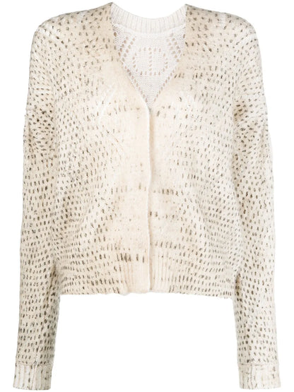 Brushed-Effect Open-Knit Cardigan