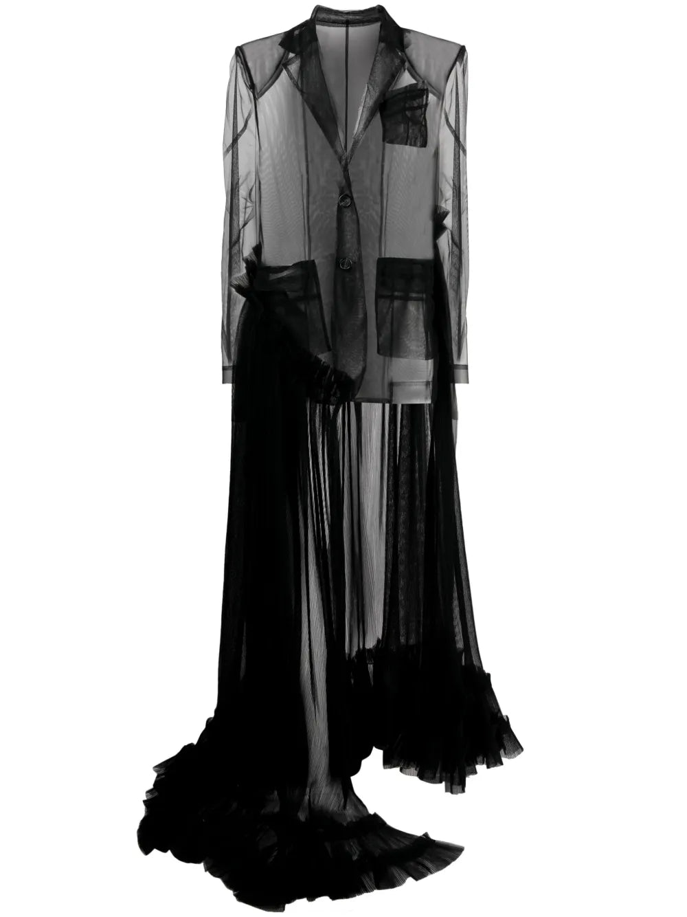 Ruffle-Detailing Sheer Coat