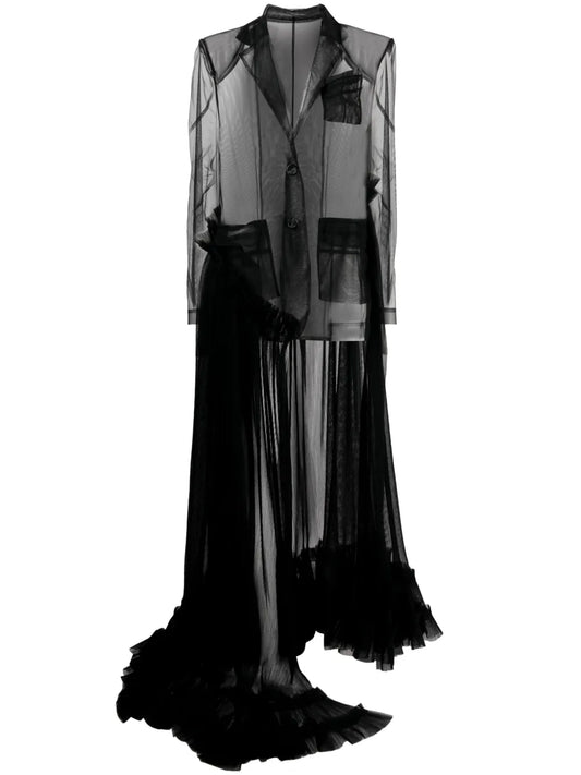 Ruffle-Detailing Sheer Coat