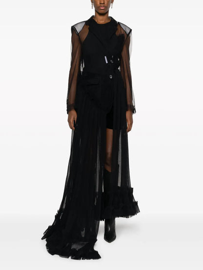 Ruffle-Detailing Sheer Coat