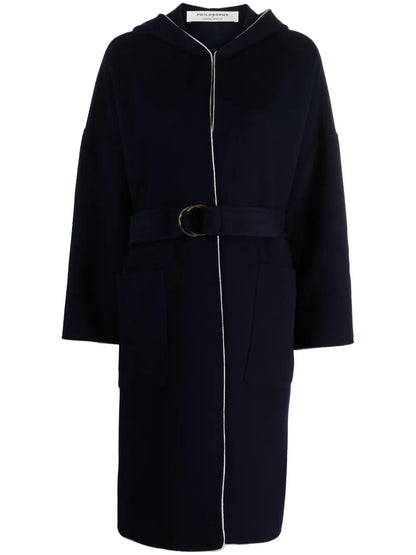 Hooded Belted Wool Coat
