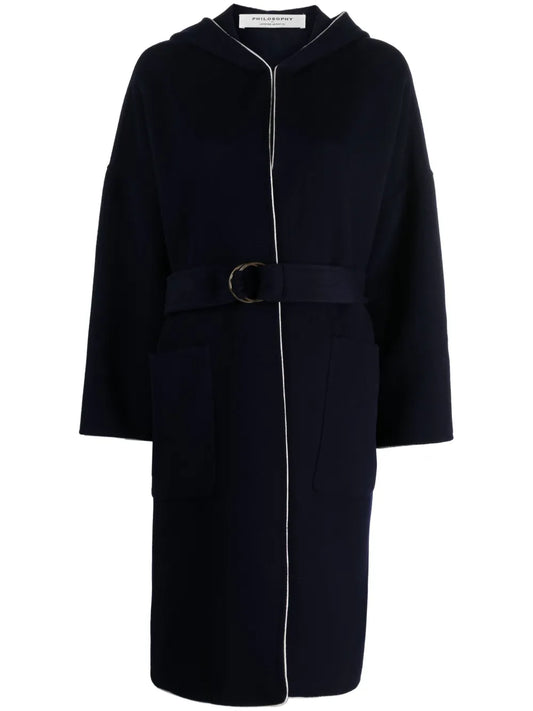 Hooded Belted Wool Coat