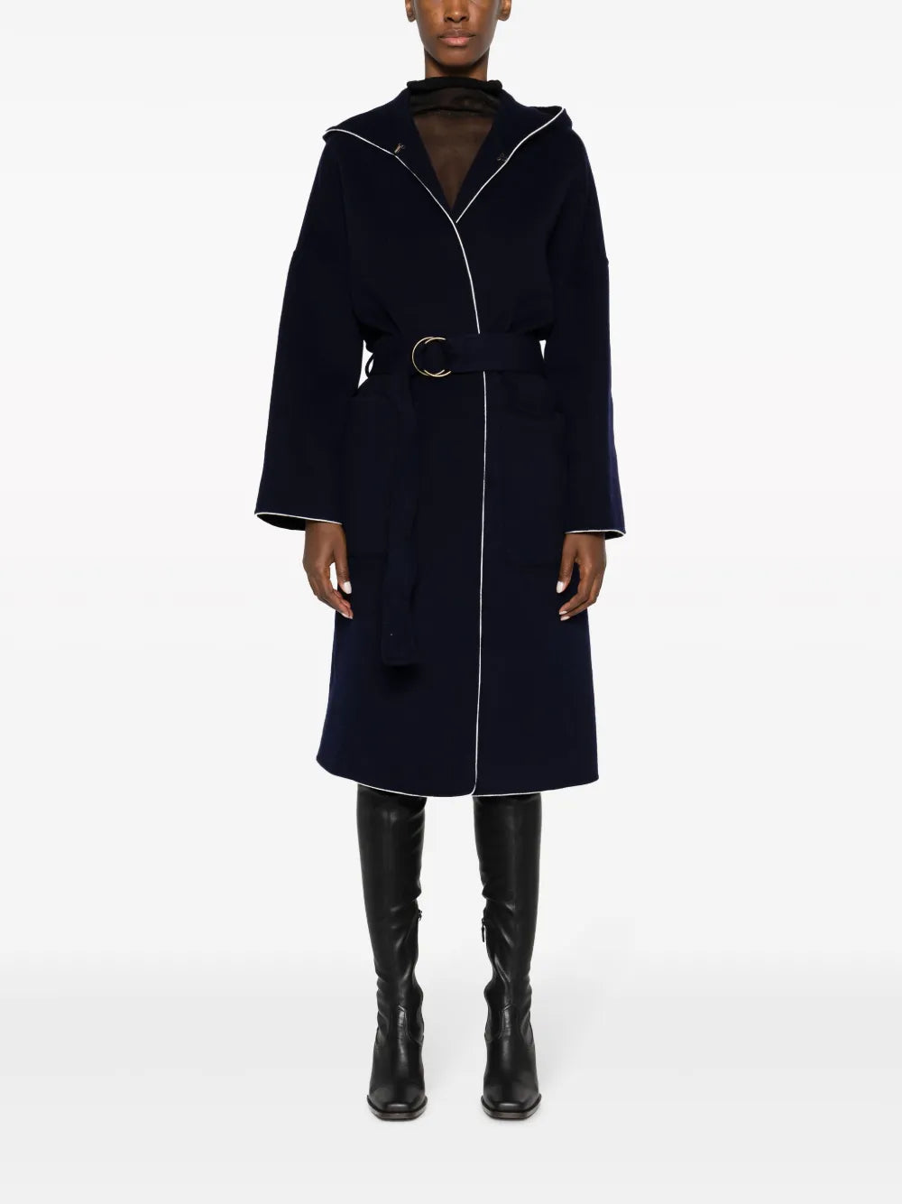 Hooded Belted Wool Coat