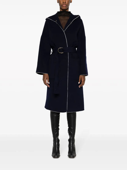 Hooded Belted Wool Coat