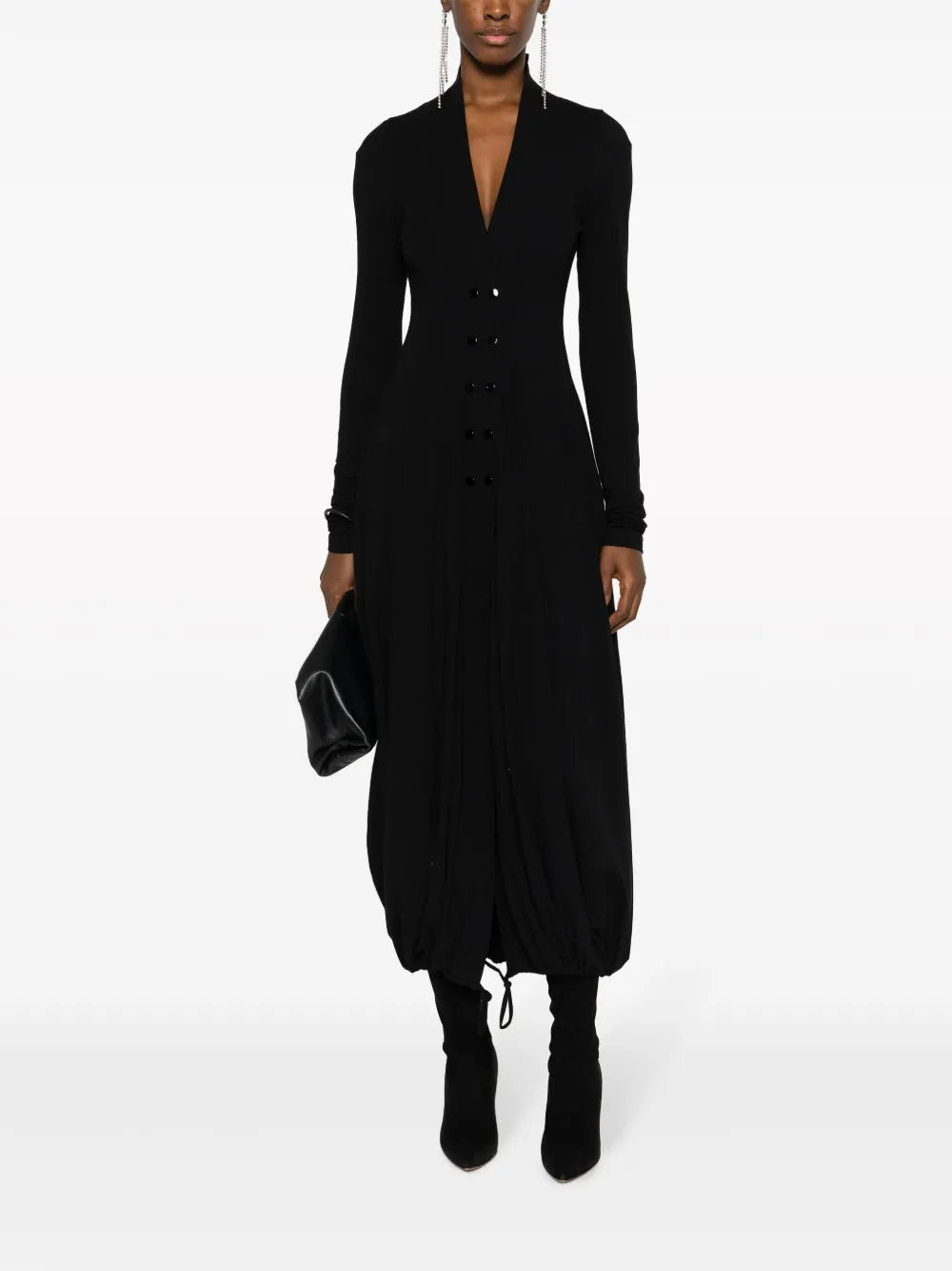 V-Neck Double-Breasted Midi Dress