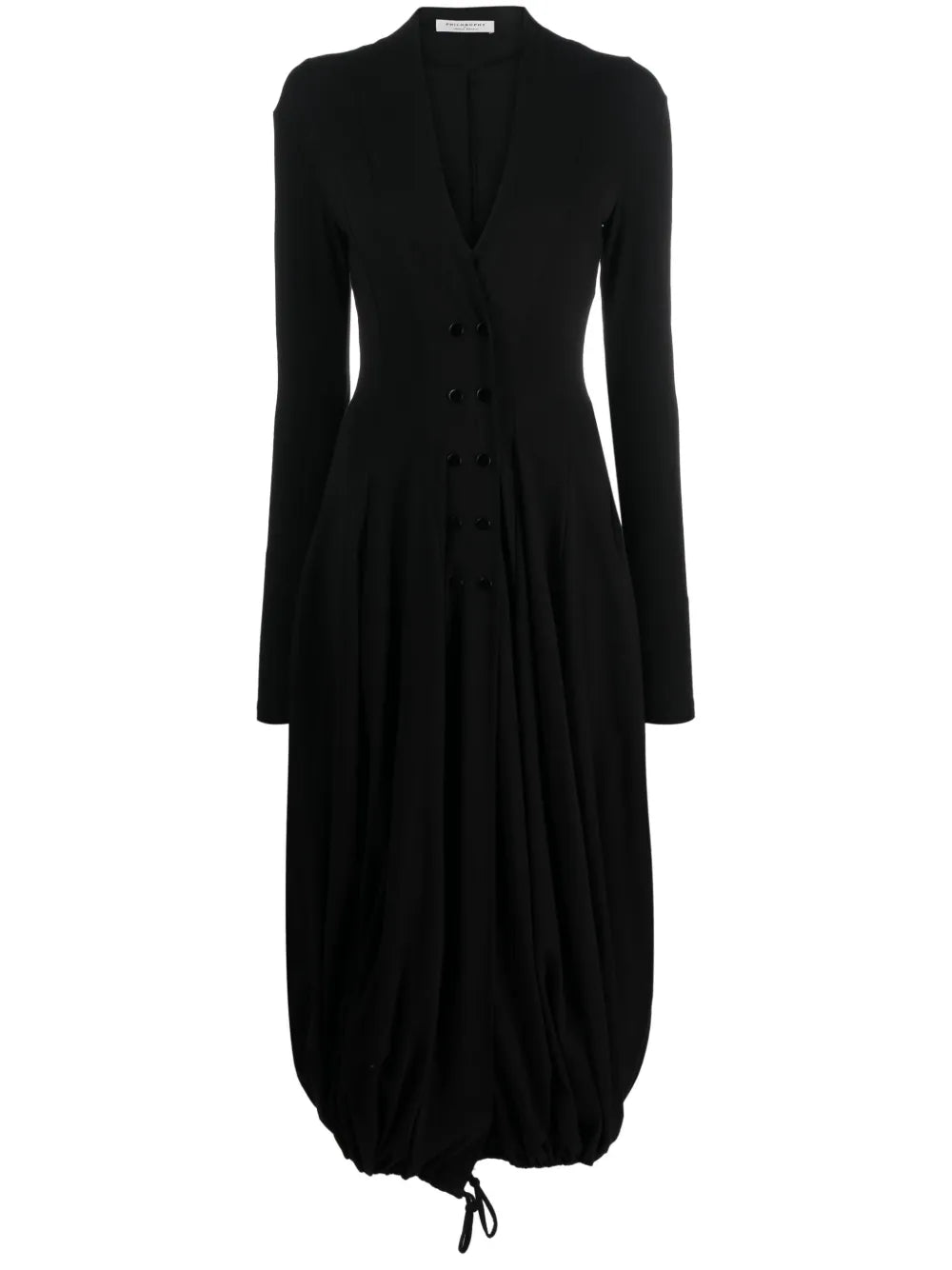 V-Neck Double-Breasted Midi Dress