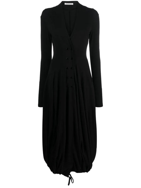 V-Neck Double-Breasted Midi Dress