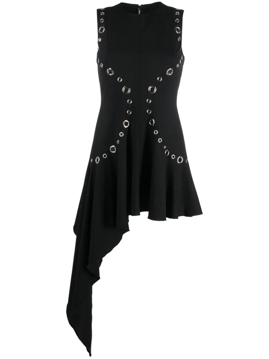 Eyelet-Detailing Asymmetric-Design Dress