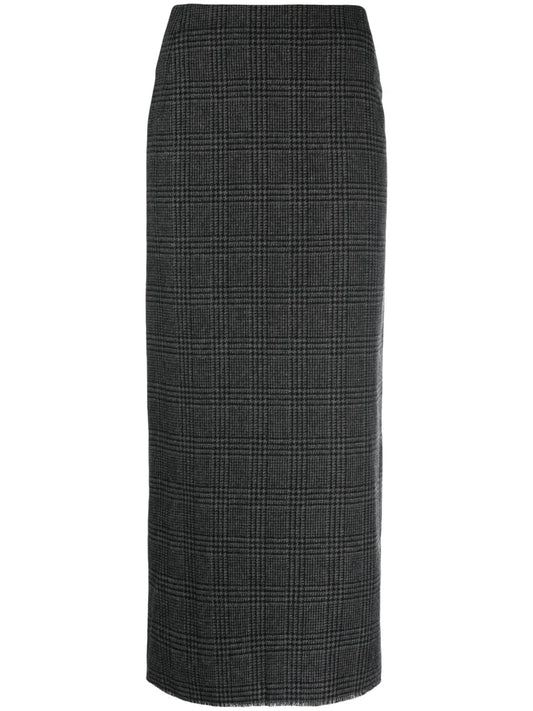 Check-Pattern Wool Blend Pencil Skirt